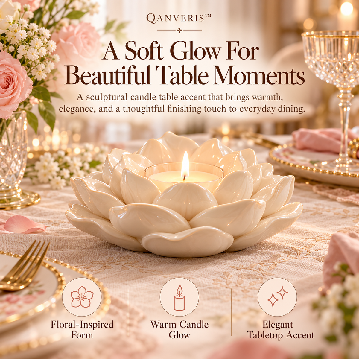 Qanveris™ PetalGlow Candle Table Accent