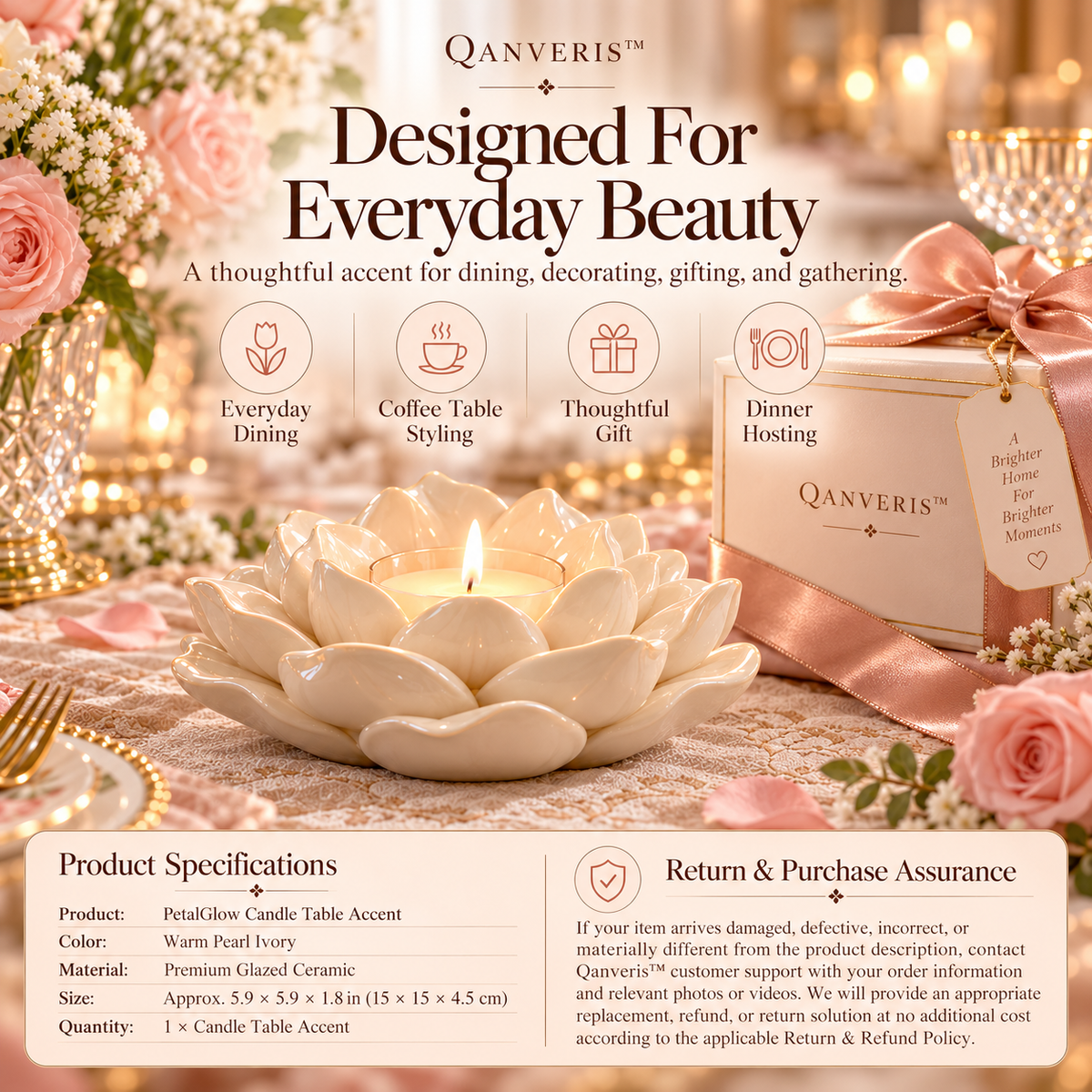 Qanveris™ PetalGlow Candle Table Accent