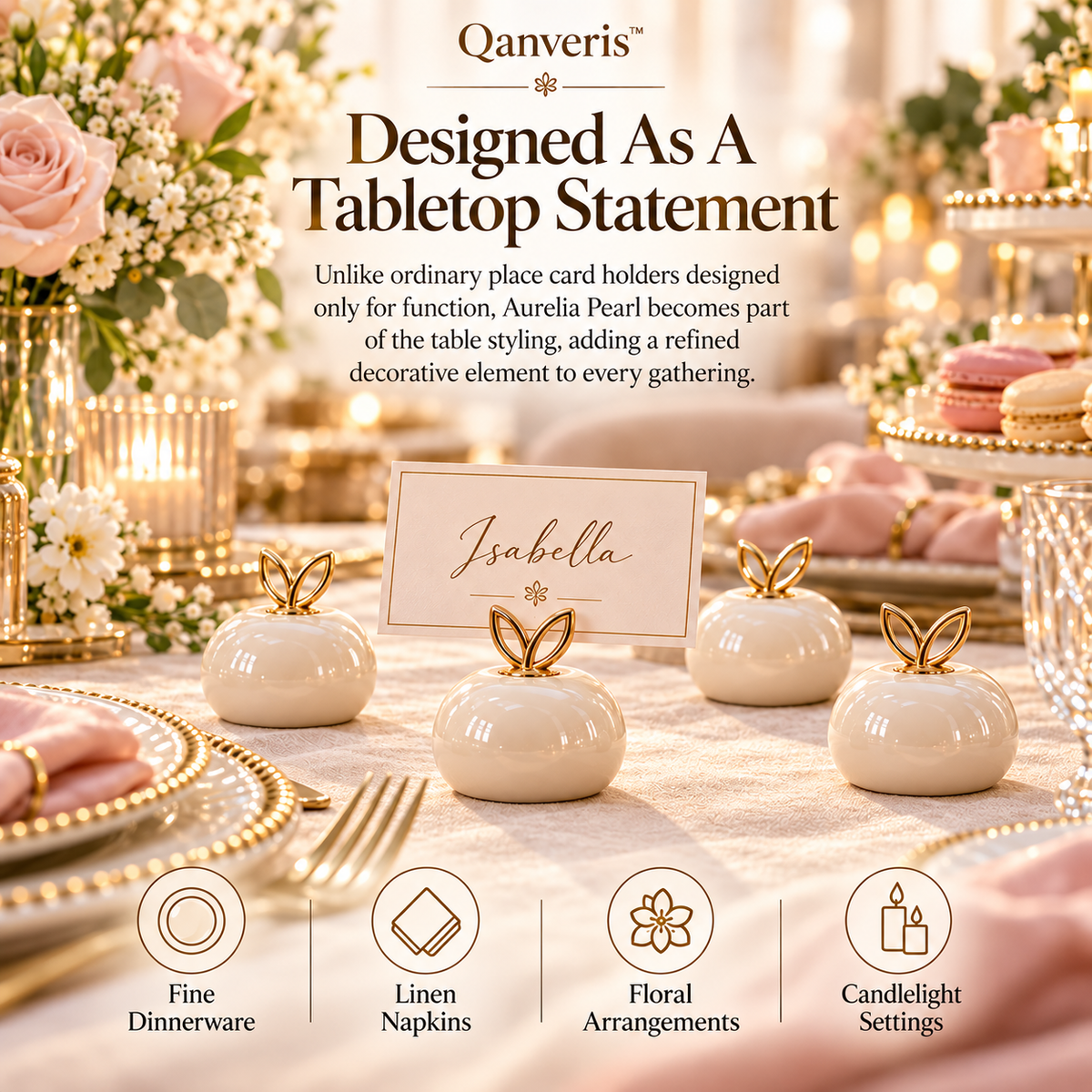 Qanveris™ Aurelia Pearl Place Card Holder Set