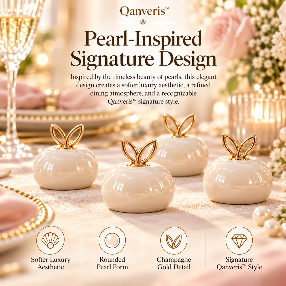 Qanveris™ Aurelia Pearl Place Card Holder Set