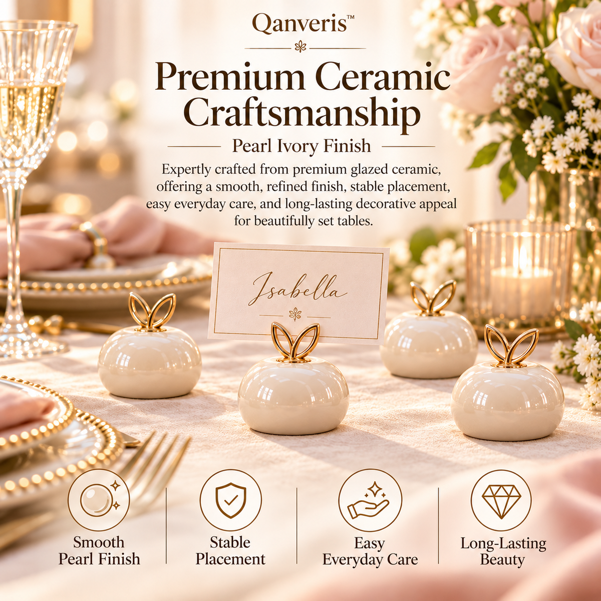 Qanveris™ Aurelia Pearl Place Card Holder Set