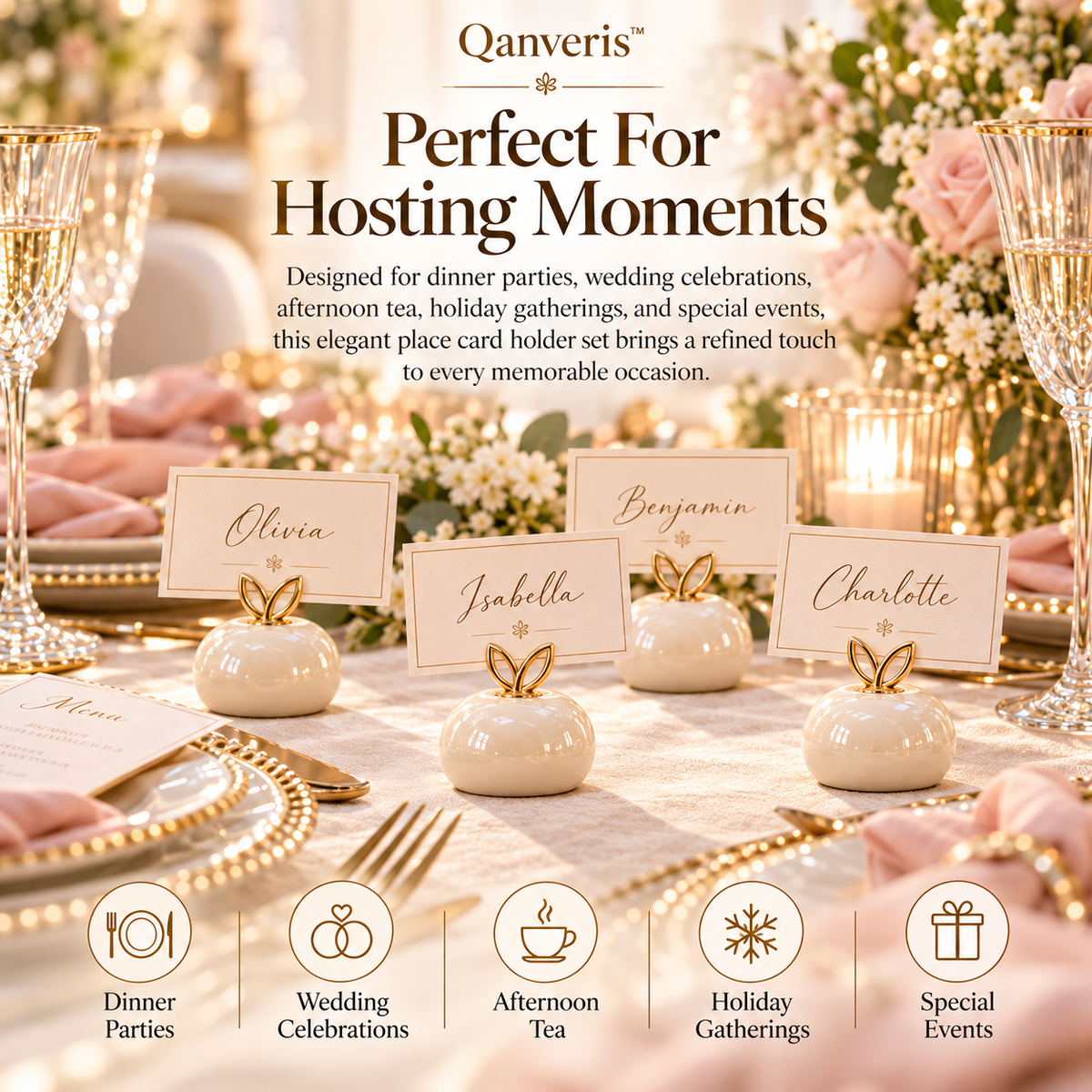 Qanveris™ Aurelia Pearl Place Card Holder Set