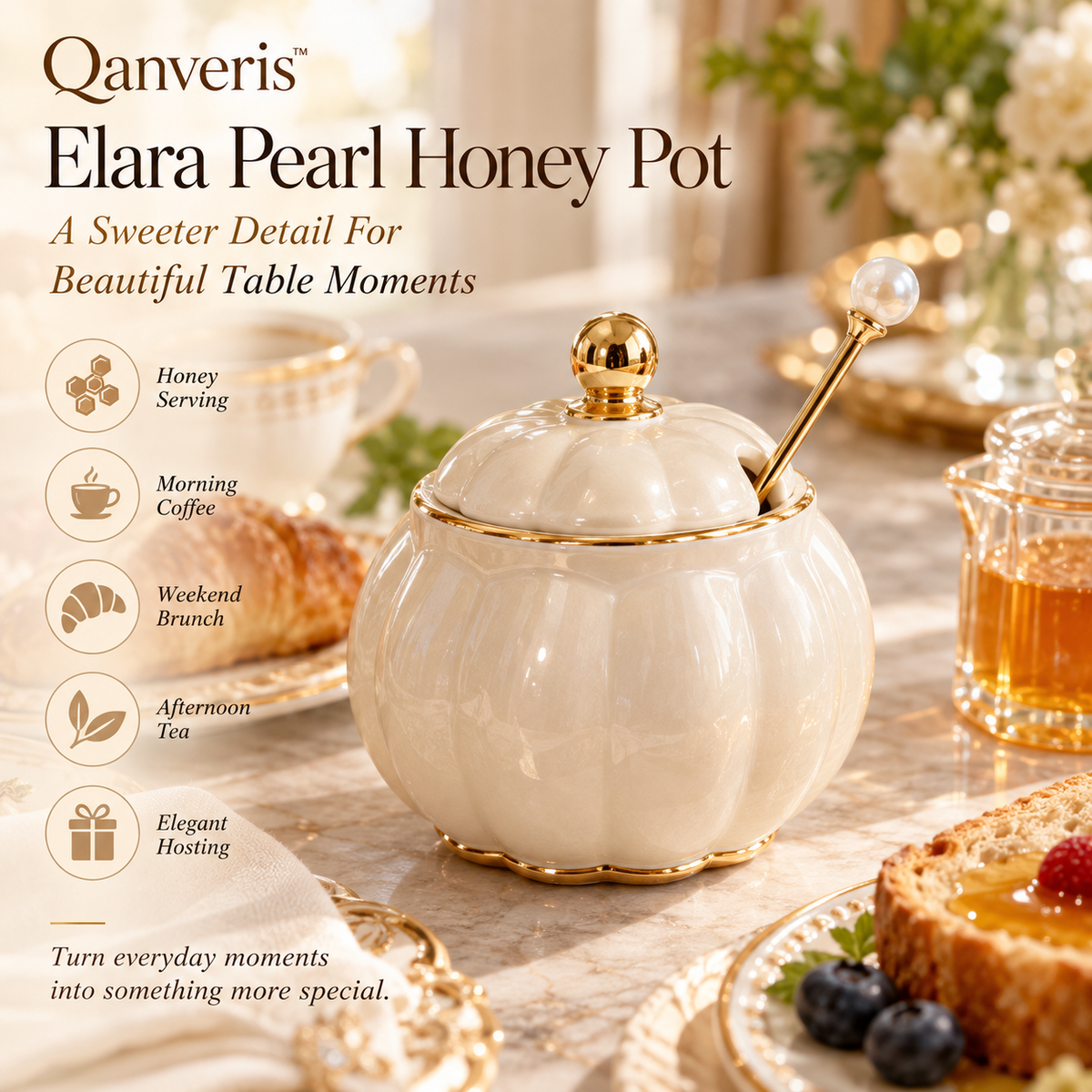 Qanveris™ Elara Pearl Honey Pot