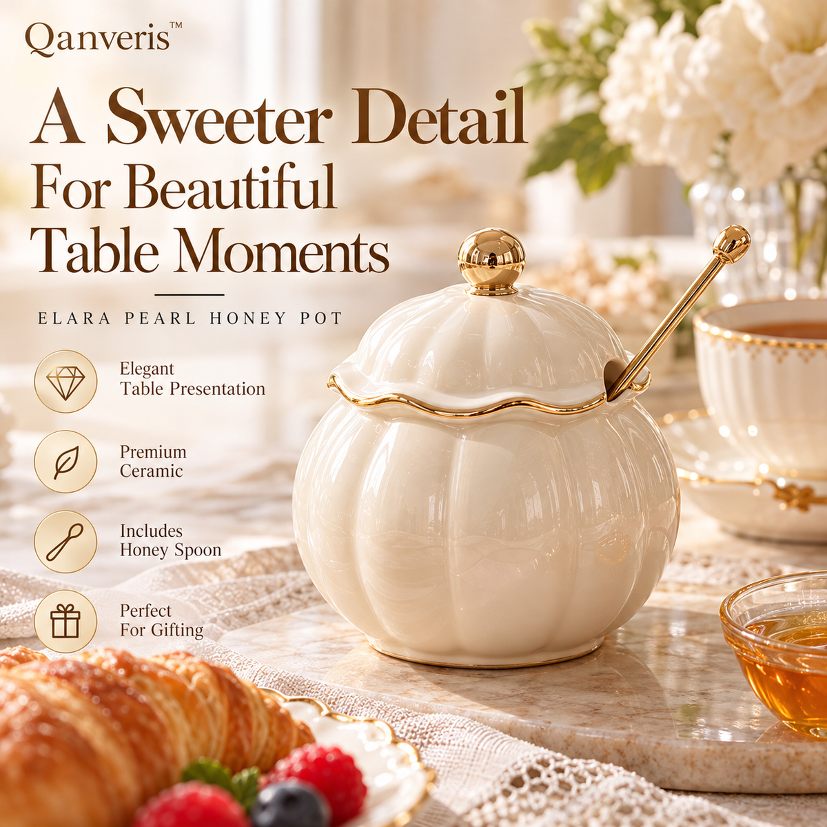 Qanveris™ Elara Pearl Honey Pot