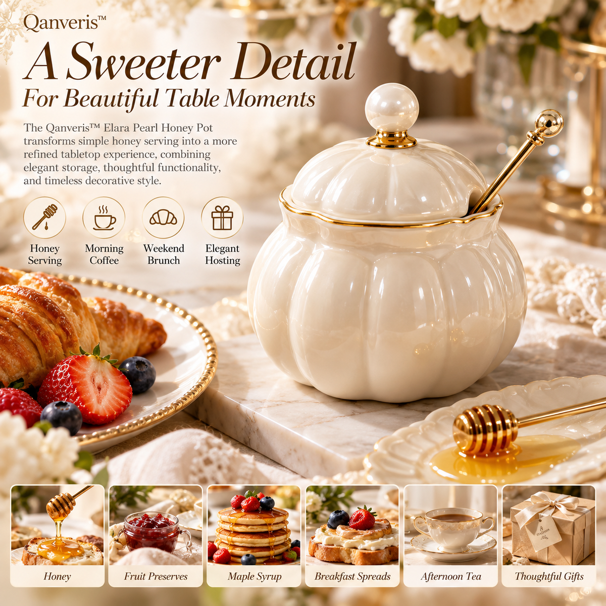 Qanveris™ Elara Pearl Honey Pot