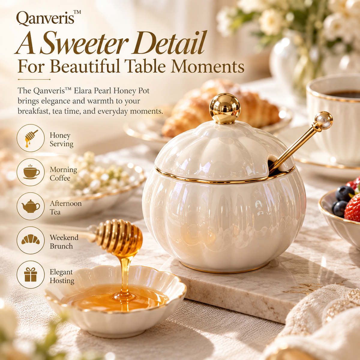 Qanveris™ Elara Pearl Honey Pot